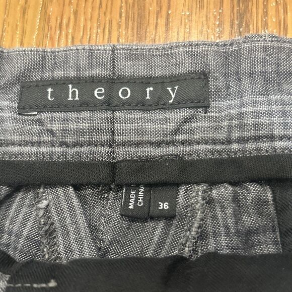 Theory Shorts Mens 36 Linen Button Closure Chino Gray Plaid Pockets - Picture 2 of 8